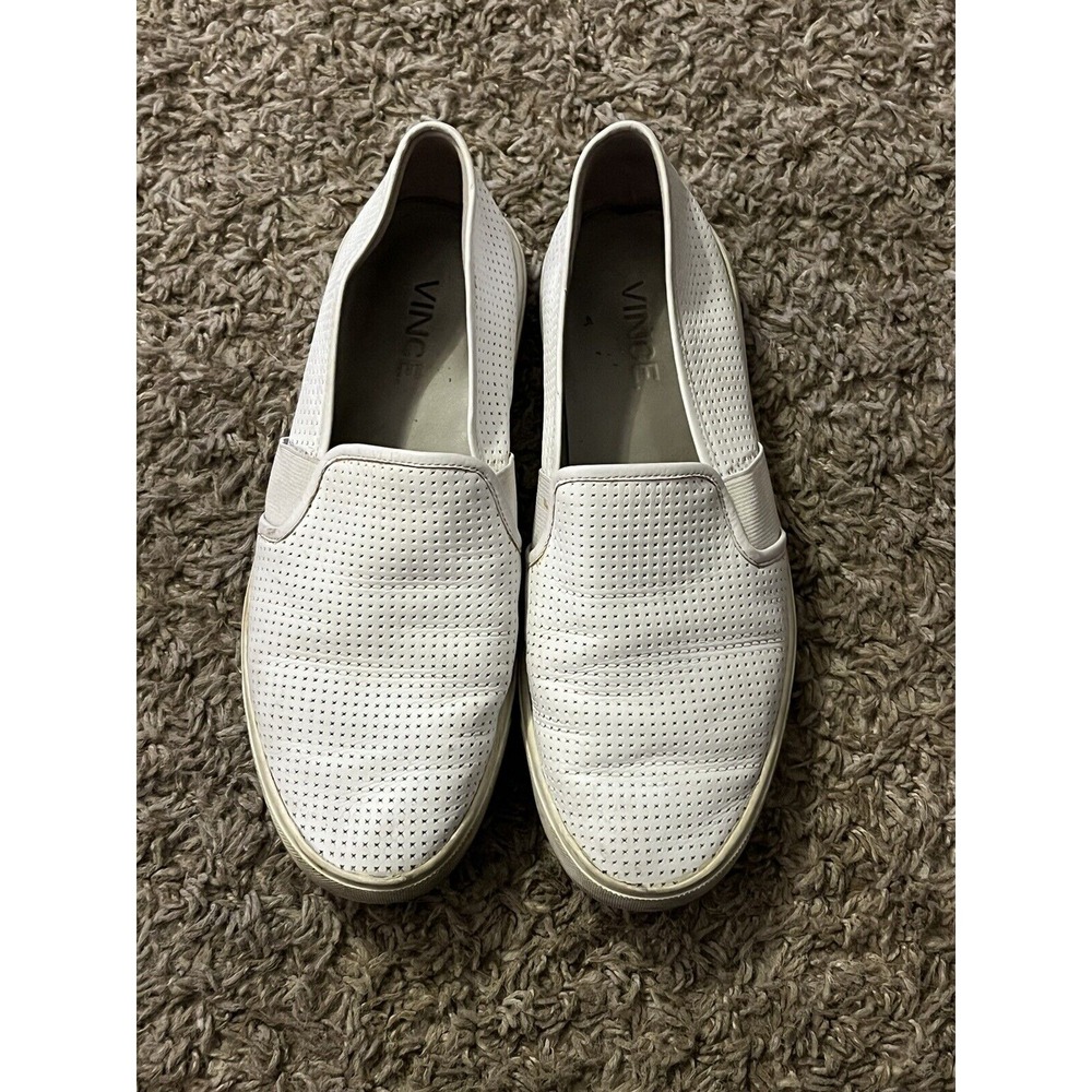 Vince Women's Slip On Sneakers Shoes White Leather Sz 7 Good Condition